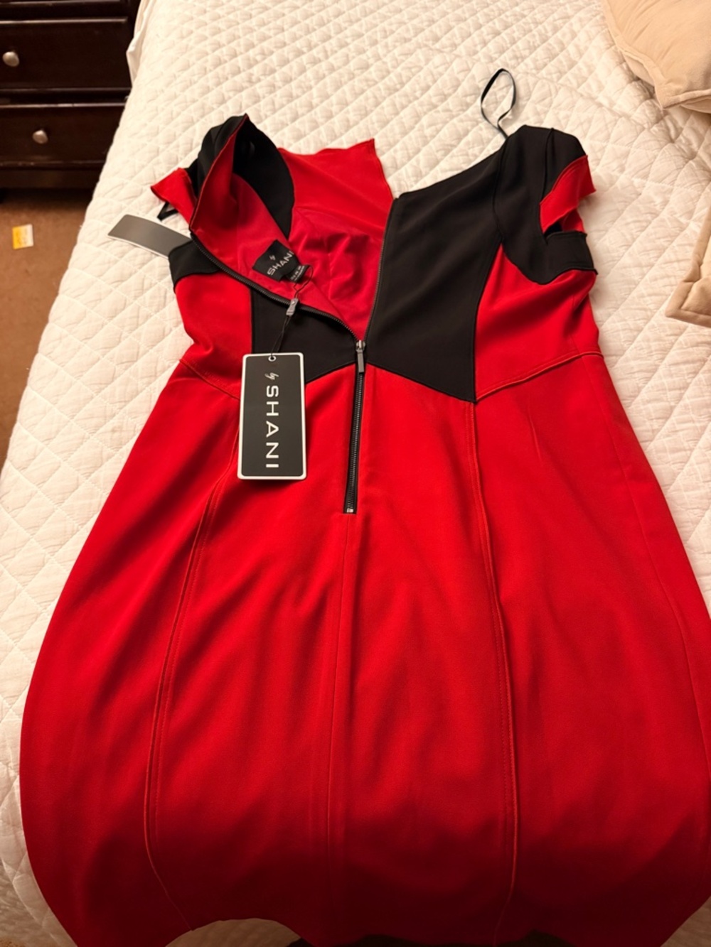 SHANI Red and Black Colorblock Dress – New With Tags
